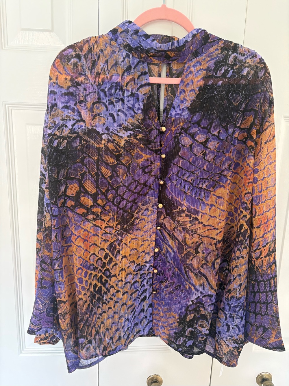IMAN Purple & Orange Bold Print Button Front Blouse